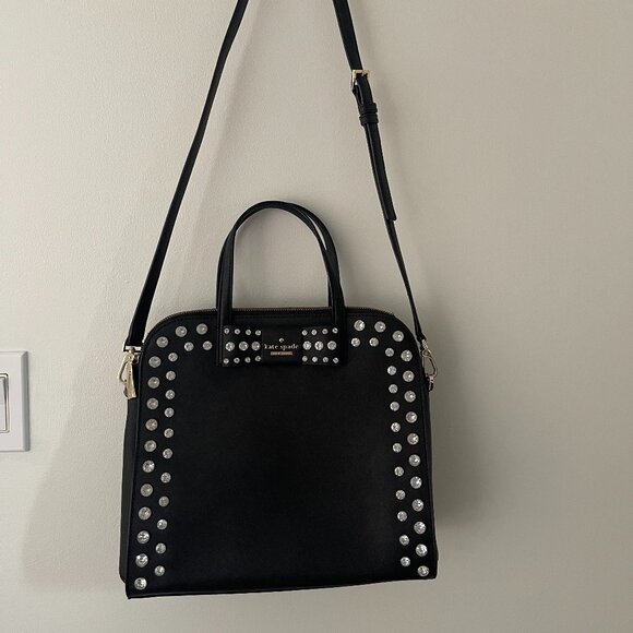 Kate Spade Large Black Handbag with Bow and Rhinestone Details - Picture 2 of 6